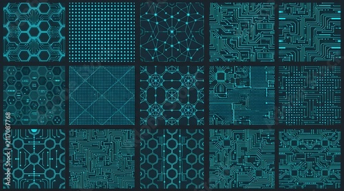 Futuristic Digital Circuit Board Patterns Seamless Collection