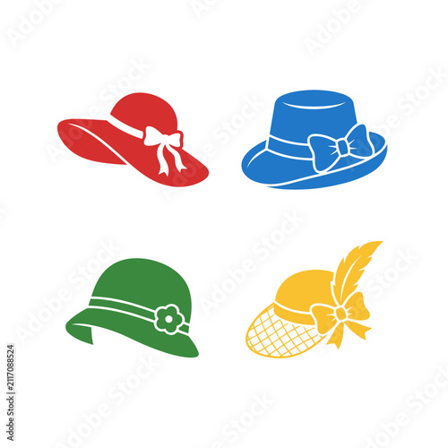 Vintage Women Hats Icon Set Retro Fashion Headwear Collection