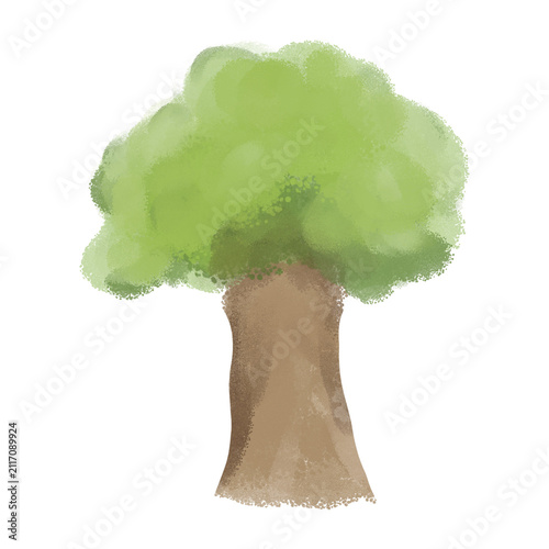 Cute crayon big tree hand drawn for background landscape design