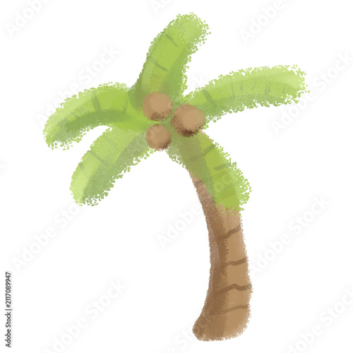 Cute crayon coconut tree hand drawn for summer design