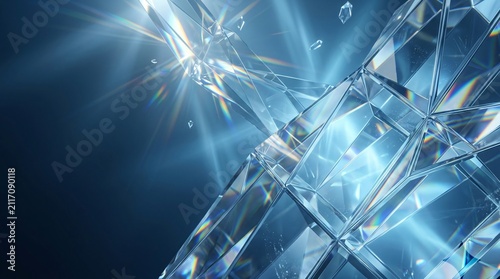Dynamic Abstract Background with Clear Glass Prisms, Light Rays, and Colorful Refractions, Perfect for Technology or Luxury