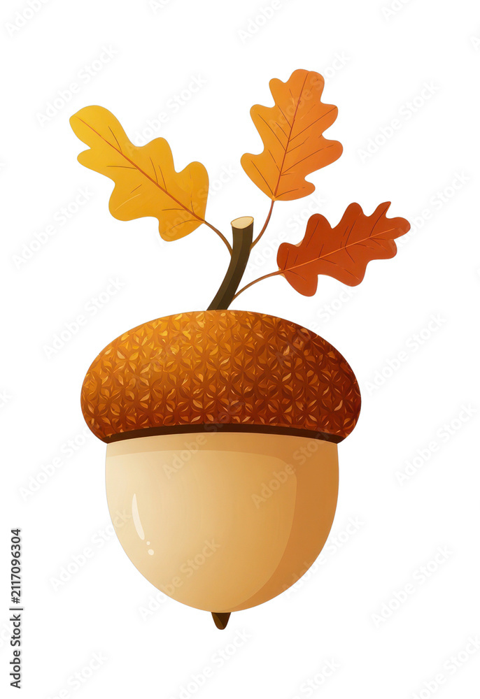 Obraz premium PNG Autumn acorn with oak leaves.