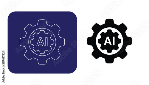 Artificial intelligence icon set featuring gear symbols with ai text for technology and software development user interface design