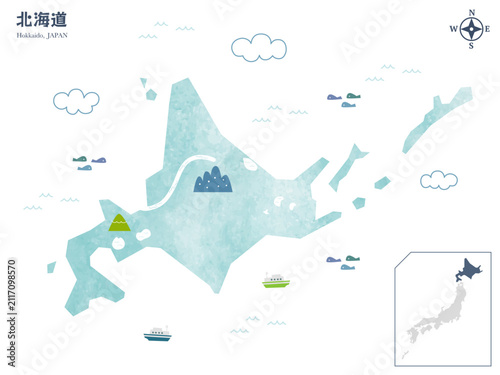 Tapety artystyczne 北海道の大自然を感じる水彩画の観光マップ
