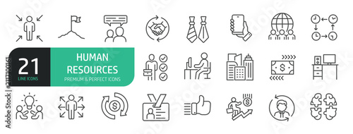 Set Of Human Resources Icons. Outline Symbols Elements Collection.