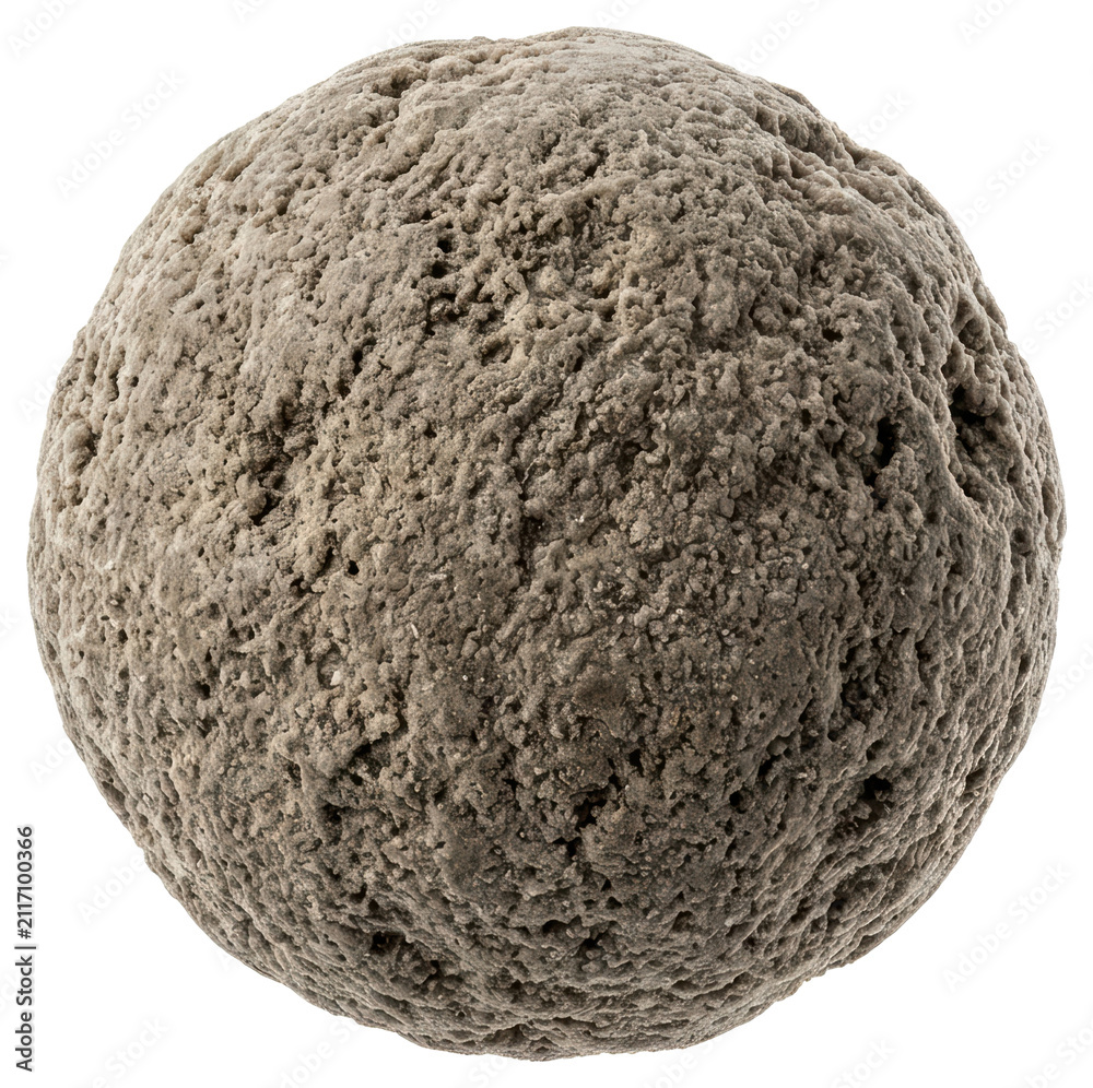 Fototapeta premium Round porous grey volcanic stone sphere over transparent background