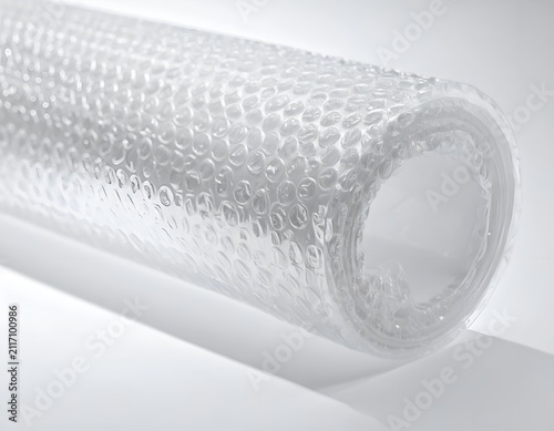 Roll of transparent plastic bubble wrap for protective packaging and shipping