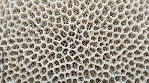 Detailed macro shot of a natural white coral skeleton showcasing intricate organic patterns and porous texture, perfect for abstract backgrounds