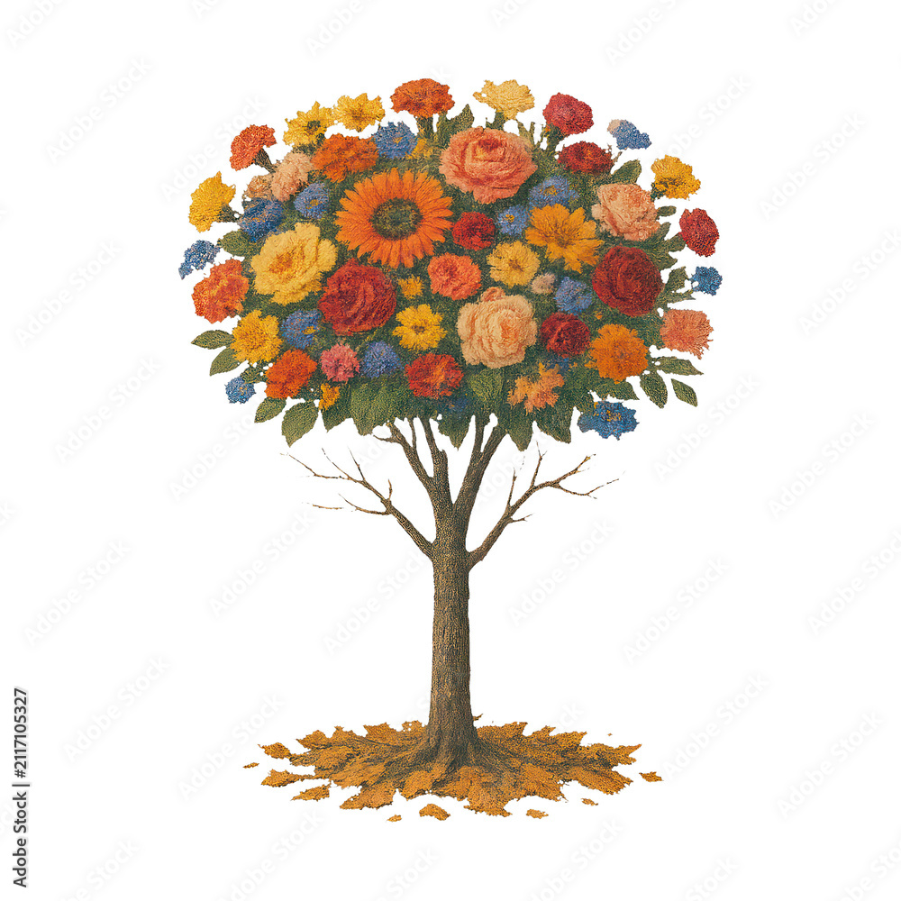 Obraz premium PNG Vibrant floral tree illustration