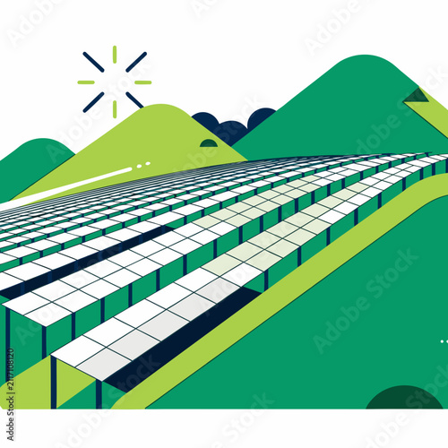 AI Powered Renewable Green Energy Management with Solar Panels, Wind Turbines and Smart Electricity Monitoring Vector Illustration