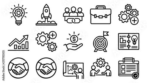 Business strategy and management outline icon set