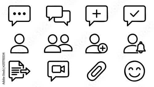 Communication and social interaction outline icon set