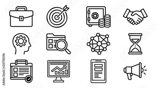 Business office and productivity outline icon set
