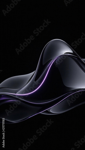 Smooth 3D Abstract Wave Curve AMOLED Wallpaper with Glowing Grey to Black with Violet Accent
