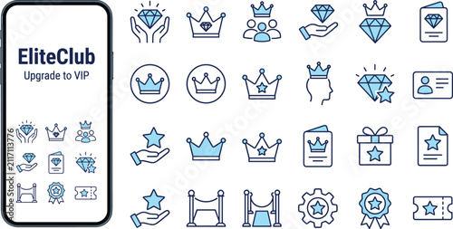 Fotografía Premium blue line vector icons set for elite club membership mobile application