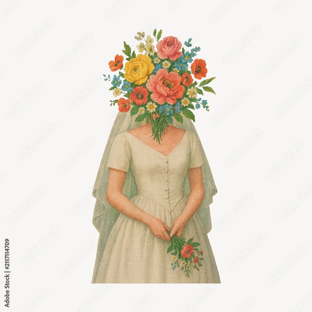 Obraz premium Surreal floral bride illustration.
