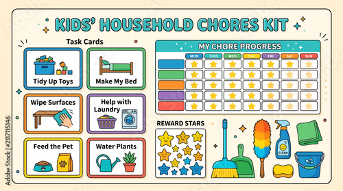 Kids household chores task cards.