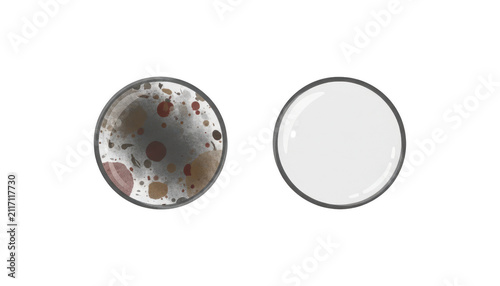 Two Round Glass Mirrors with Clean and Dirty Surfaces