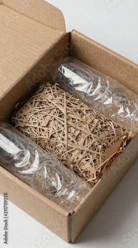 Open cardboard box with packing material