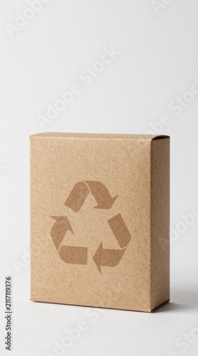 Brown cardboard box with recycle symbol