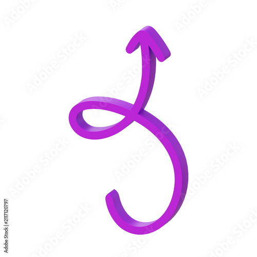 3D illustration purple curly loop arrow calligraphy flourish script ornate elegant upward icon transparent background