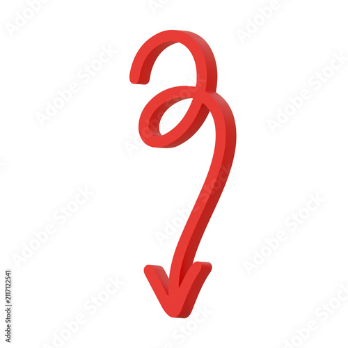 3D illustration red glossy curly loop spiral arrow ornate fancy artistic descend fall drop transparent background