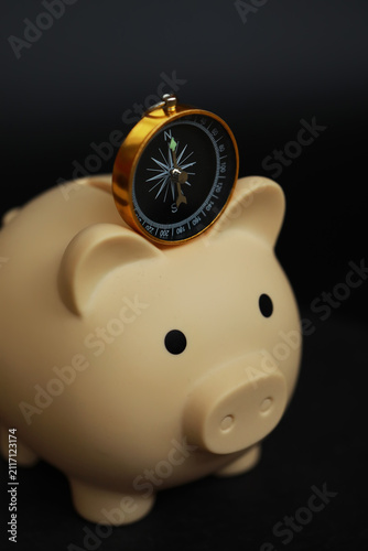 Piggy Bank with Compass: Navigating Financial Savings and Direction