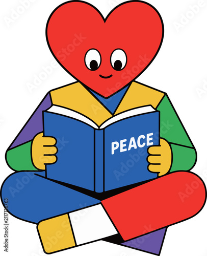 Heart Character Reading a Book About Peace