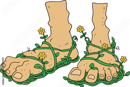 Feet Entwined with Vines and Flowers