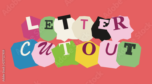 Foto Colorful ransom note style letters made from paper cutouts on a textured orange