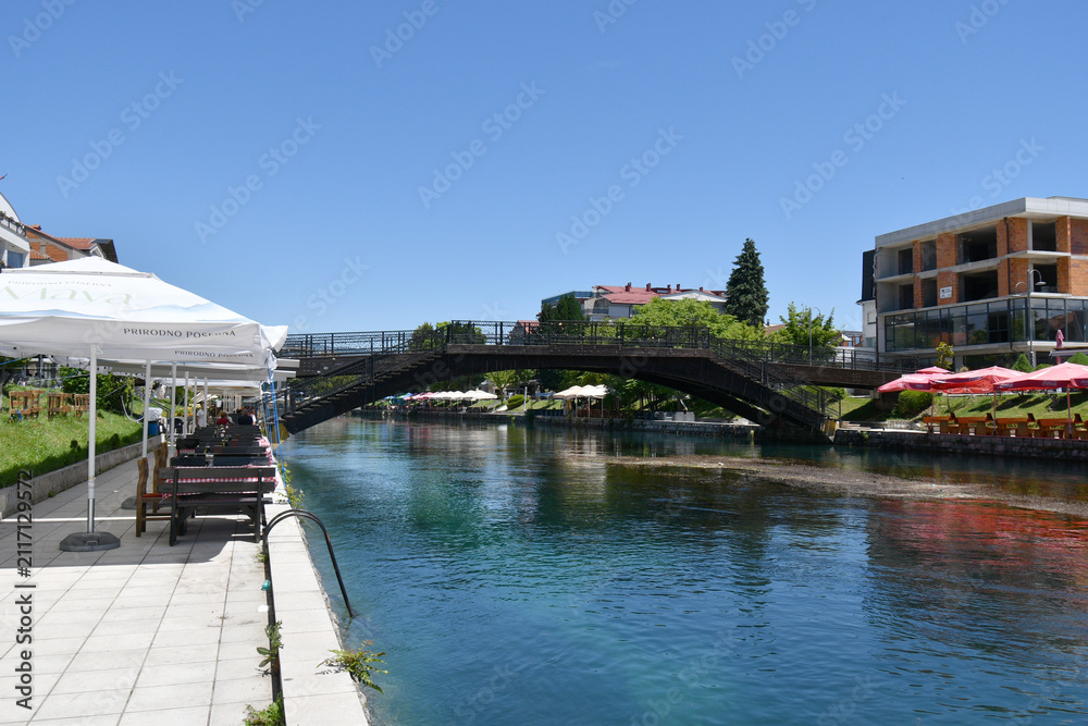 Fototapeta premium Struga, Macedonia - June,15, 2026: Struga - the popular summer vacation spot along the shores of Lake Ohrid and the Crn Drim River. Known for its beauty and diversity. 