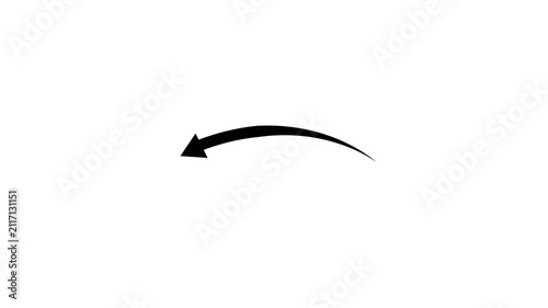 Animated curved black arrow pointing left on a clean white background. Perfect motion graphic element for directional, indication, modern presentation, and digital UI design.