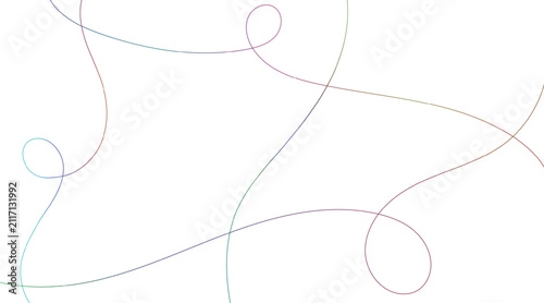 Foto Colorful Thin Swirl Curve Line Art Abstract Background on White