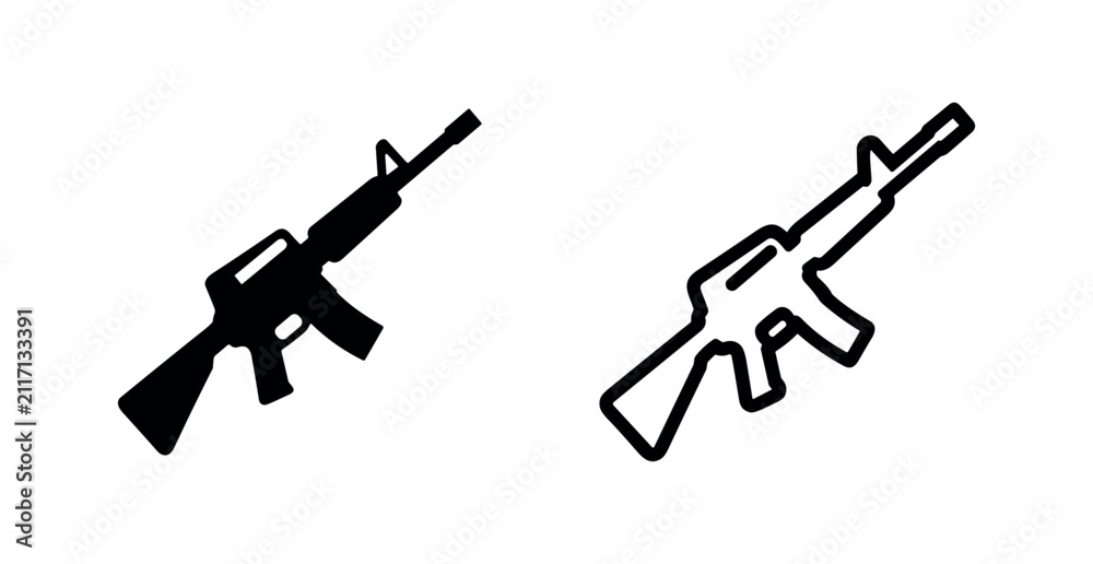 Obraz premium Assault rifle icons in solid and outline styles