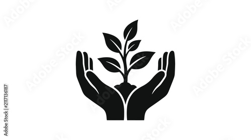Canvastavla Hands Holding Plant Seedling Silhouette On Transparent Background