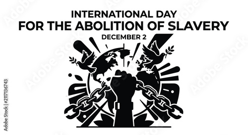 Fotografía Broken chains and doves silhouette international day for the abolition of slaver