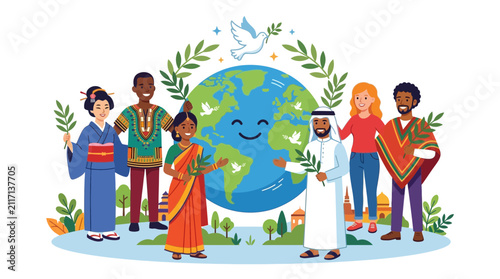 Diverse People Celebrate Global Unity and Peace