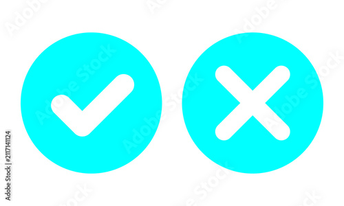Aqua Verified and Rejected Icon Set Check Mark Cross Symbol Isolated on Transparent Background PNG