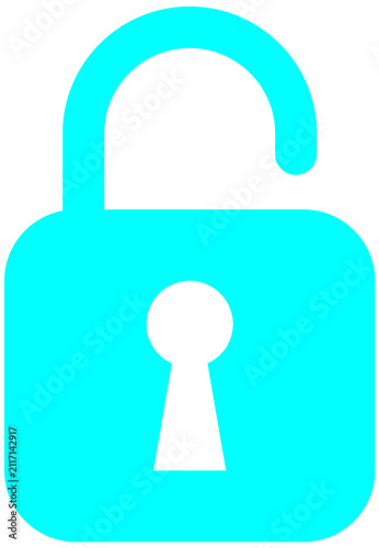 Aqua Open Padlock Unlock Security Keyhole Icon Isolated on Transparent Background PNG Vector