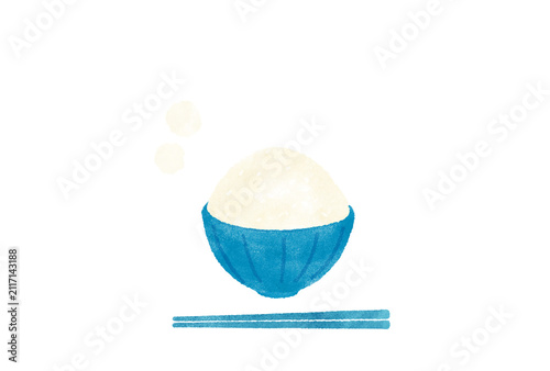 炊き立てのご飯とお箸の水彩イラスト