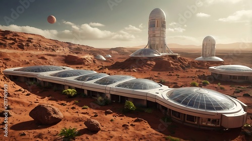 Mars colony tropical simulation terrace, terraformed habitat, 3D concept
