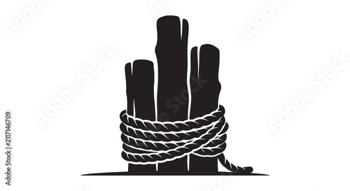 фотографія Bound wooden posts with rope black silhouette