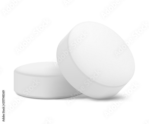 White round medical tablets or pills mockup for healthcare pharmacy design, branding, presentation. Illustration on transparent background. Ready and simple to use for your design. 