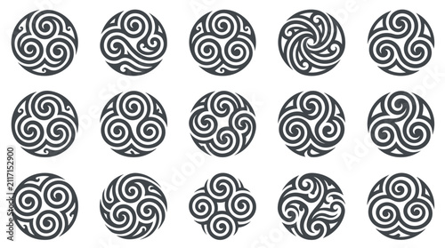 Cuadro en lienzo Triple spiral triskelion Celtic medallion set.