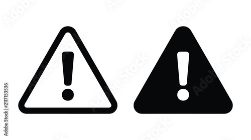 Warning triangular caution sign icon set with exclamation mark in outline and solid black graphic style triangle exclamation attention interface information important