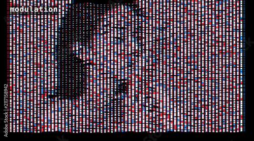 Konstfotografi Retro glitch modulation background, abstract digital signal distortion with red