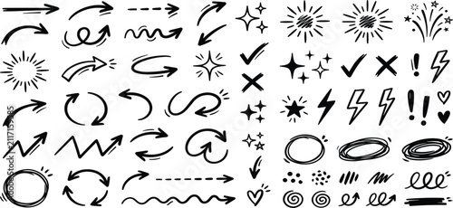 Quadro su tela Hand Drawn Marker Underline and Strikethrough Strokes Collection