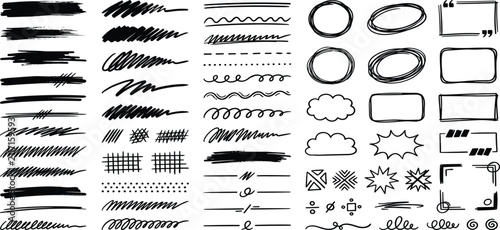 Cuadro en lienzo Hand Drawn Marker Underline and Strikethrough Strokes Collection