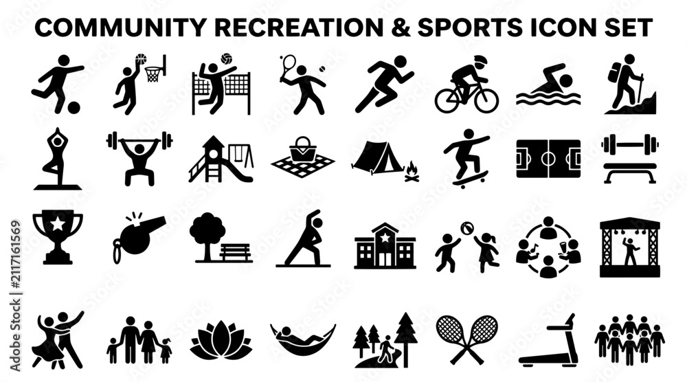 Fototapeta premium Community recreation and sports icons. Vector set of fitness and leisure activity symbols.