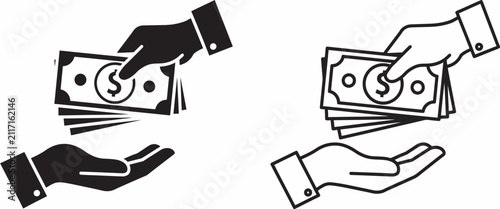 Hand giving cash money to another hand payment icon vector illustration